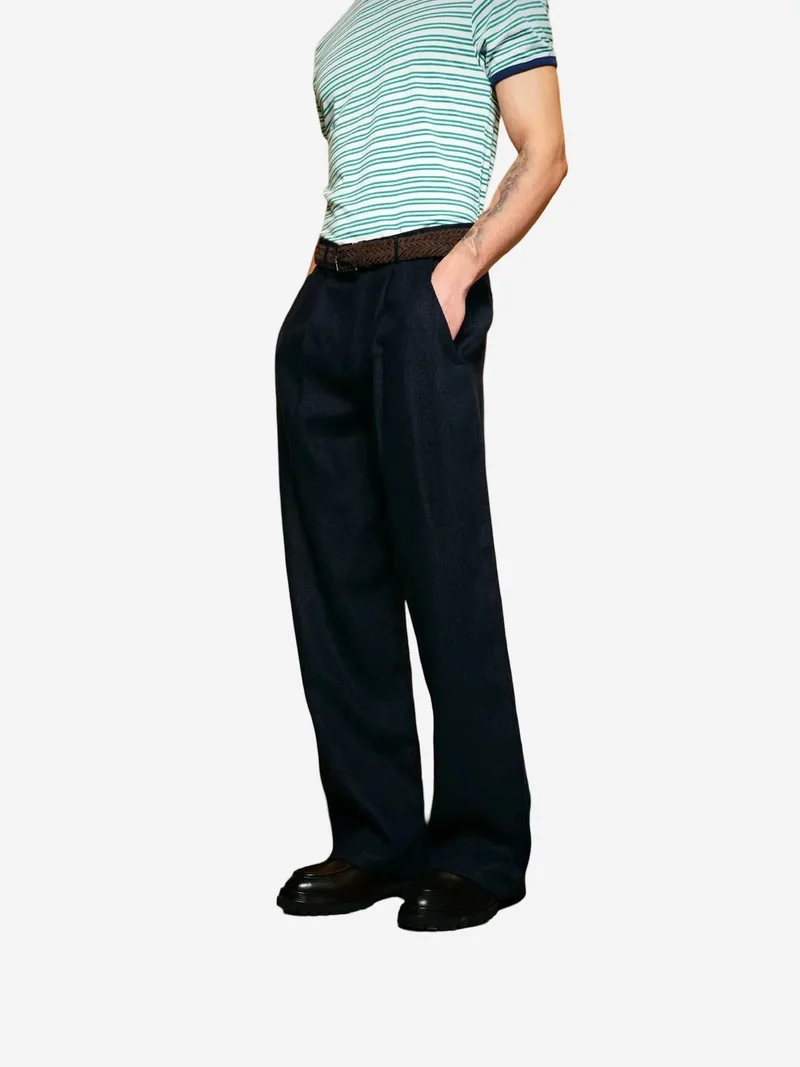 Giesto Navy Blue GIESTO Regular Fit Linen Straight Leg Pants with Pockets for Men | Best Price UAE